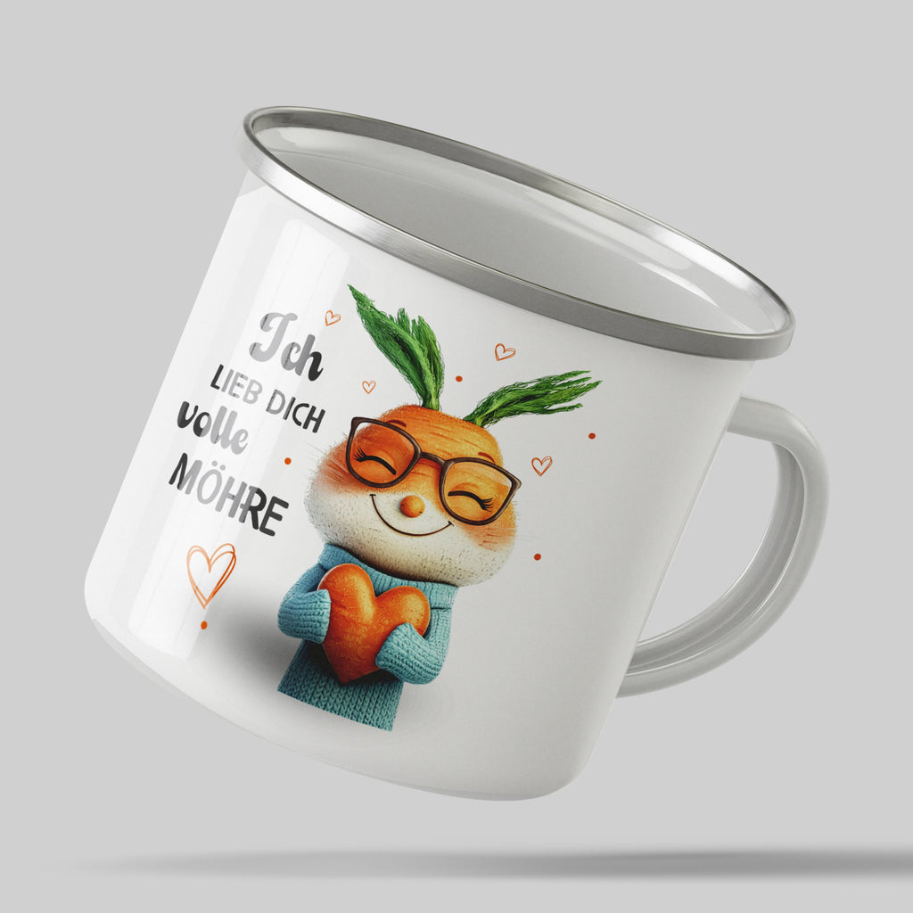 Emaille Tasse Liebevolle Karotten Illustration Ich Liebe Dich mit Name personalisiert & Motiv | Geschenkidee (7492) - von Mikalino