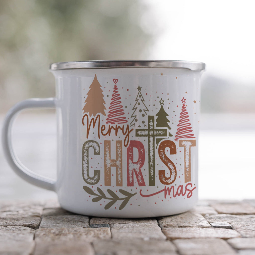 Emaille Tasse Merry Christmas Mug, Festliche Weihnachtsbecher, Wintergeschenkidee mit Name personalisiert & Motiv | Geschenkidee (7477) - von Mikalino