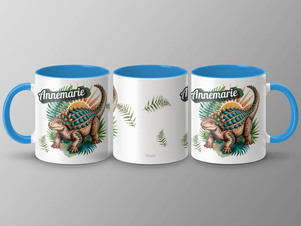 Personalized Dinosaur Mug with Blue Handles product type