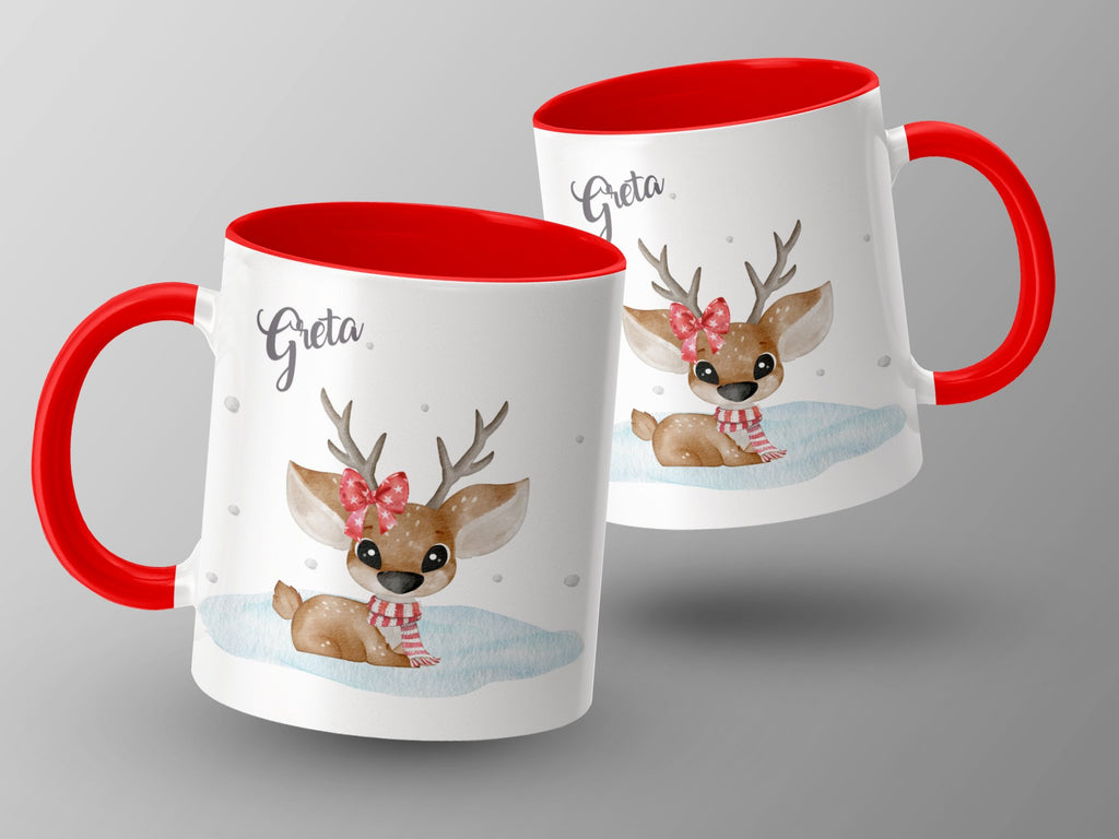 Keramik Tasse mit Wunschname Rentier Design Weihnachten - von Mikalino