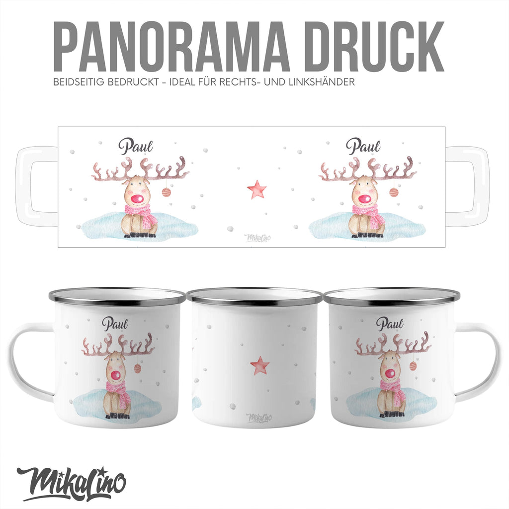 Emaille Tasse Personalisierte Rentier Design Weihnachten mit Name personalisiert & Motiv | Geschenkidee (7472) - von Mikalino