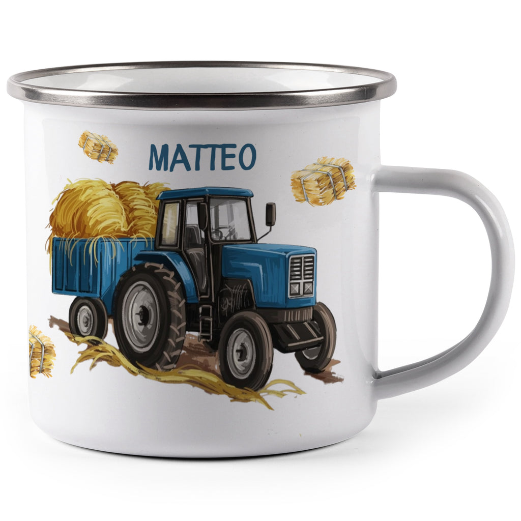Blue Tractor and Hay Themed Mug product