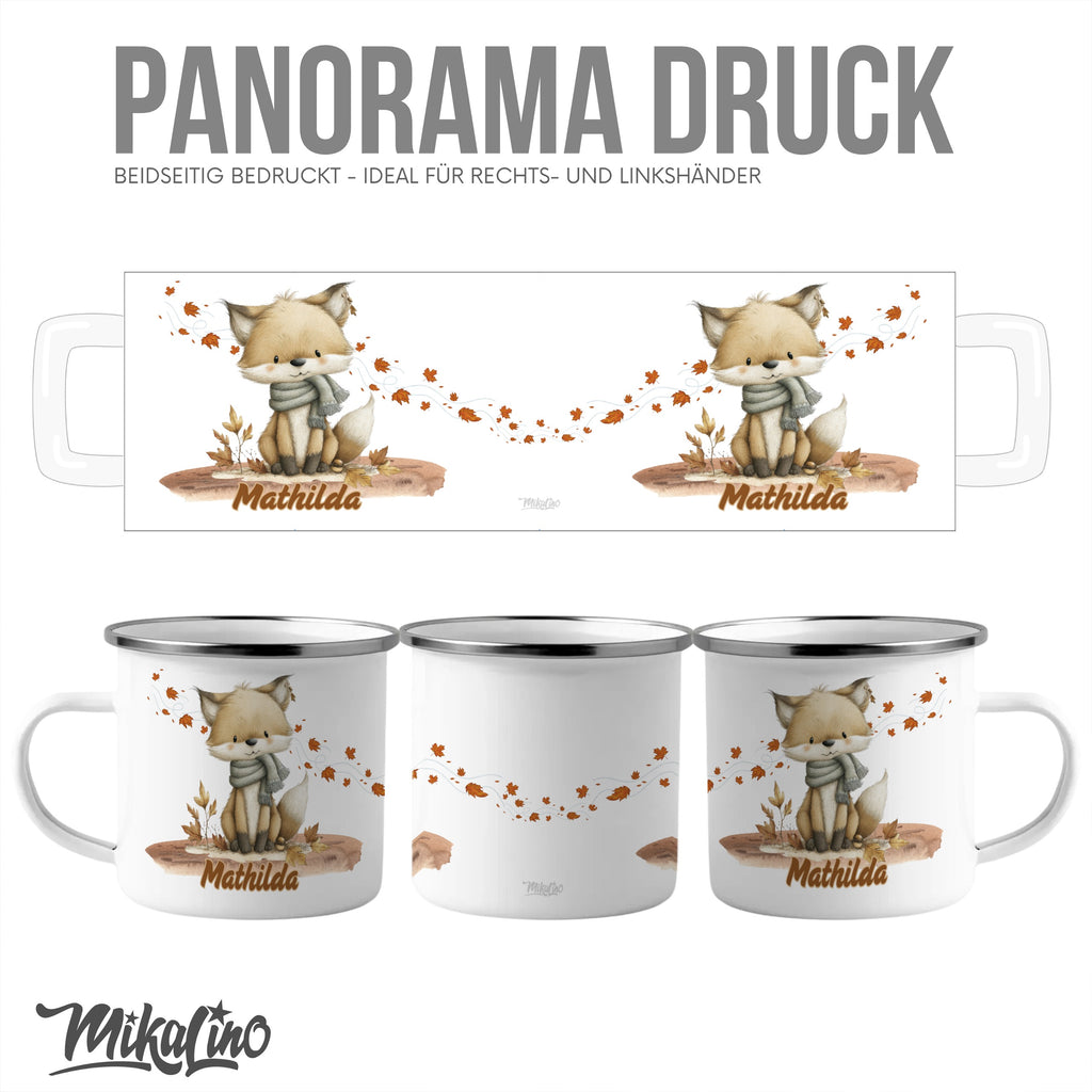 Cute Fox Personalized Enamel Mug Panorama Druck product
