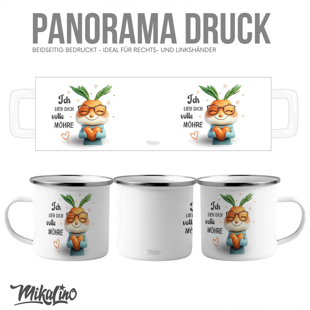 Emaille Tasse Liebevolle Karotten Illustration Ich Liebe Dich mit Name personalisiert & Motiv | Geschenkidee (7492) - von Mikalino