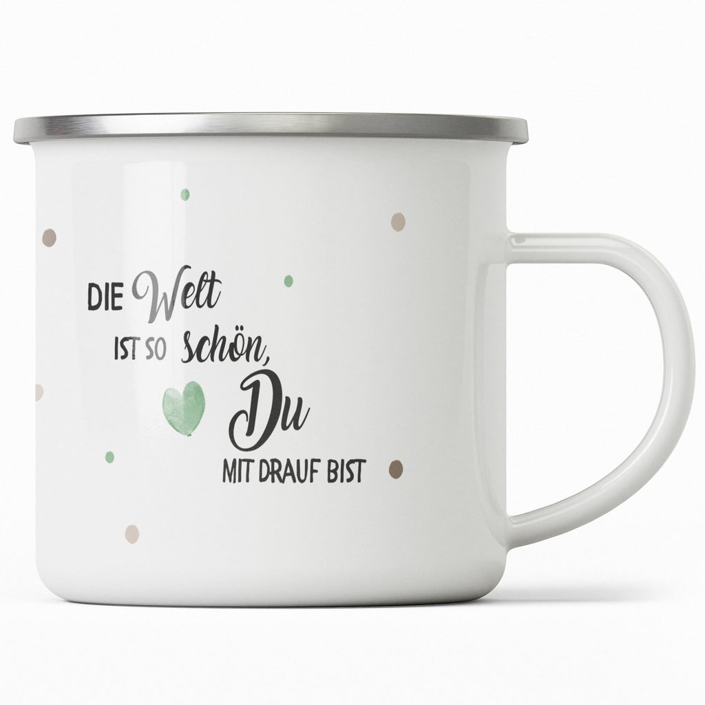 Emaille Tasse Die Welt ist so schön Du mit drauf bist mit Name personalisiert & Motiv | Geschenkidee (7479) - von Mikalino