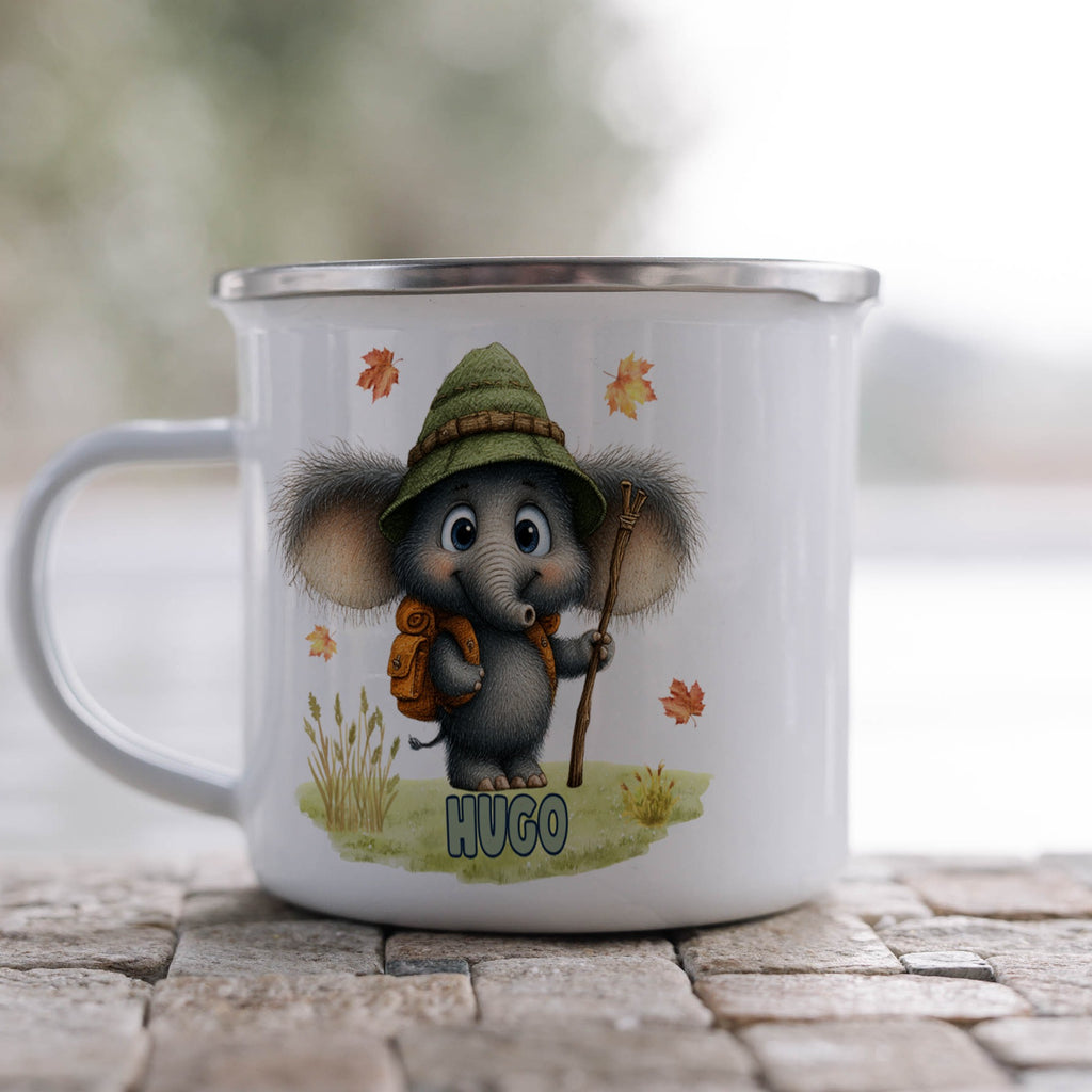 Adorable Camping Elephant Mug with Autumn Leaves product