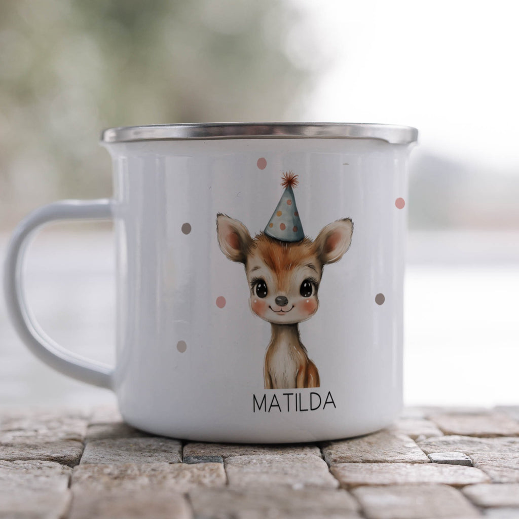 Emaille Tasse Niedliches Hirsch Matilda Design Kaffeetasse mit Name personalisiert & Motiv | Geschenkidee (7476) - von Mikalino