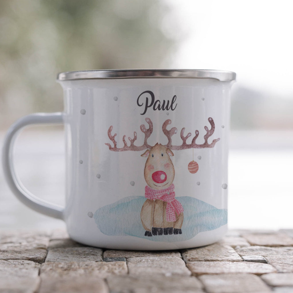 Emaille Tasse Personalisierte Rentier Design Weihnachten mit Name personalisiert & Motiv | Geschenkidee (7472) - von Mikalino