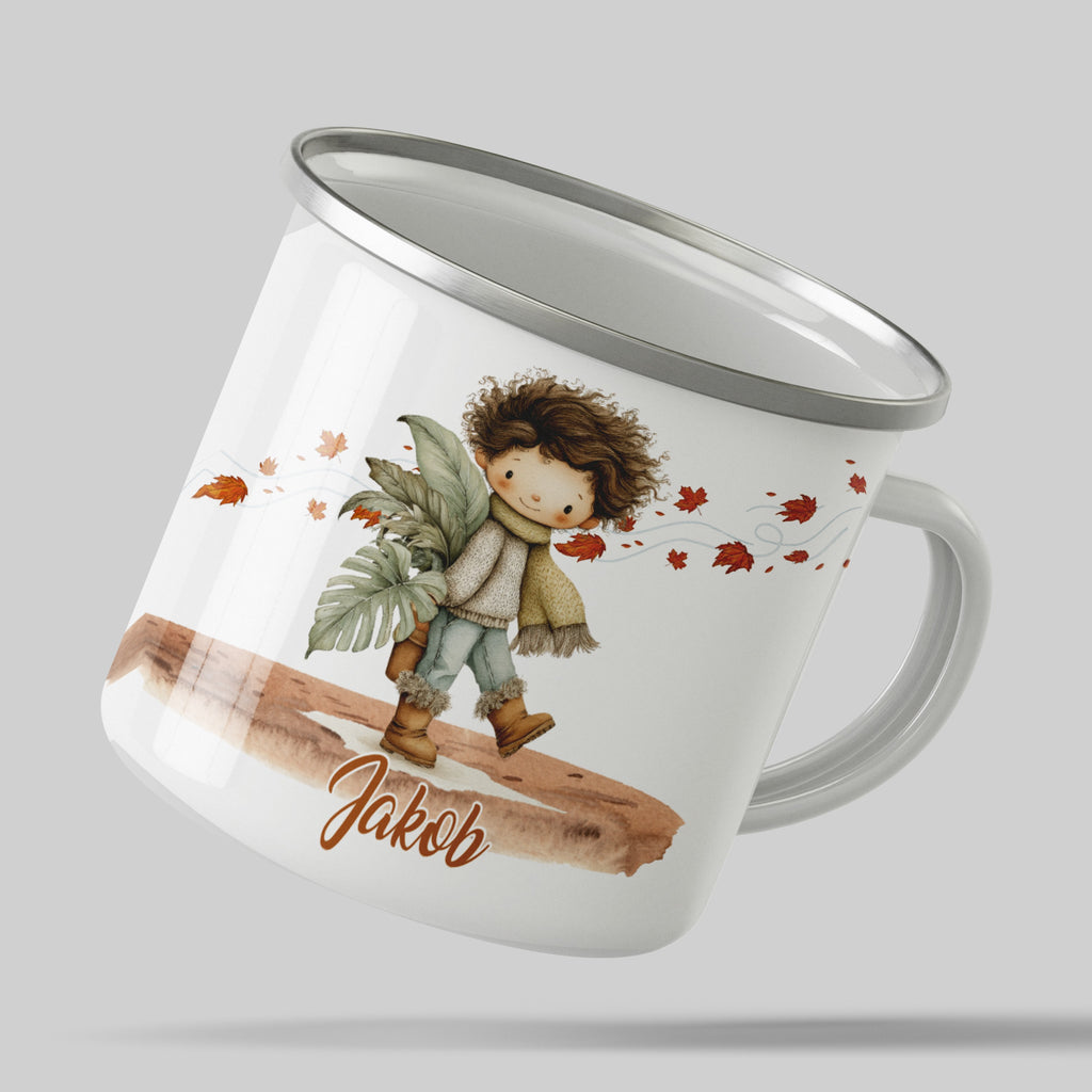Personalized Boy Autumn Leaves Enamel Mug product