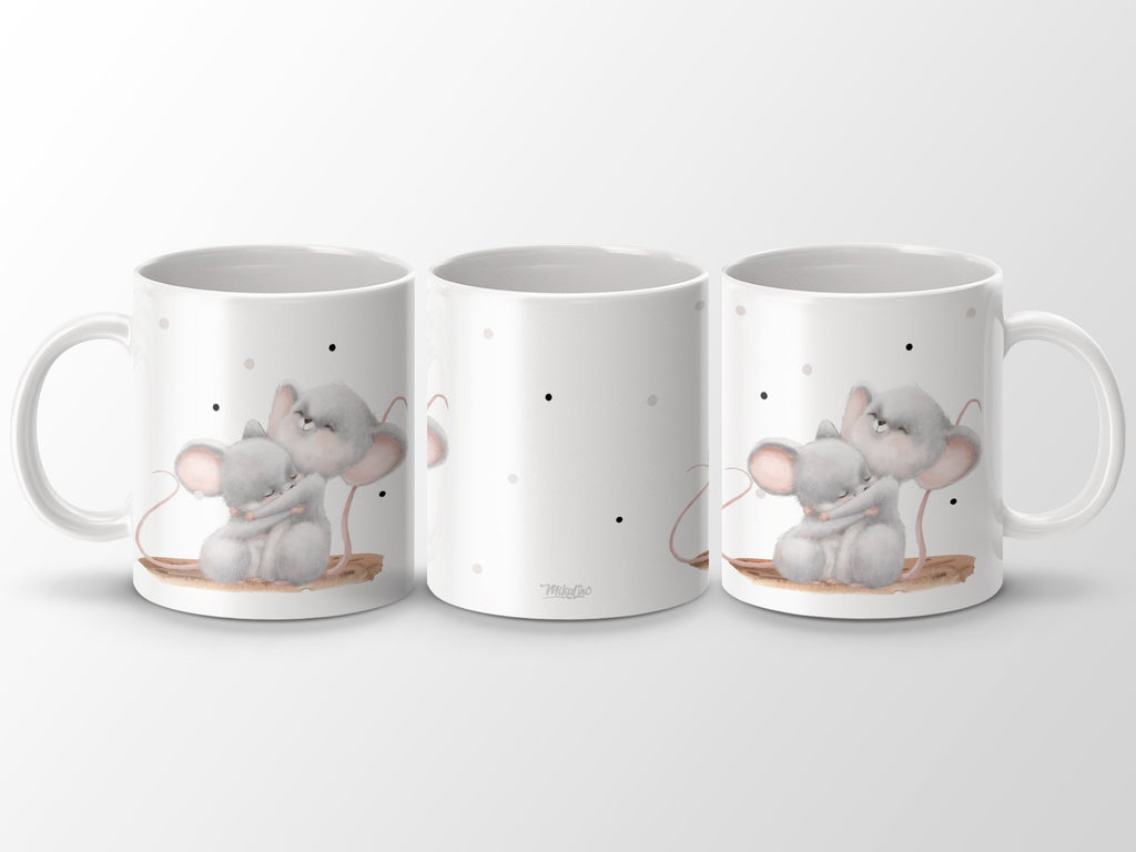 Keramik Tasse Süße Umarmung Mäuse Design - von Mikalino