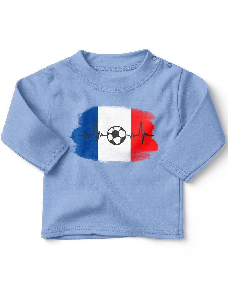 Baby / Kinder Longsleeve mit Spruch Frankreich Flagge mit Fussball - von Mikalino