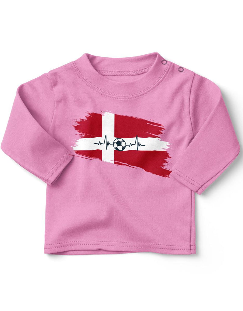 Baby / Kinder Longsleeve mit Spruch Dänemark Flagge mit Fussball - von Mikalino