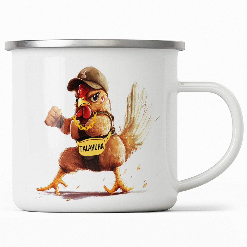 Emaille Tasse Lustiges Hähnchen Grafik Design Tassen Geschenk mit Name personalisiert & Motiv | Geschenkidee (7498) - von Mikalino