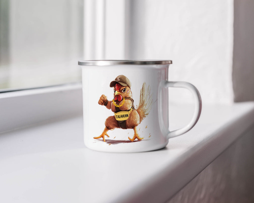 Emaille Tasse Lustiges Hähnchen Grafik Design Tassen Geschenk mit Name personalisiert & Motiv | Geschenkidee (7498) - von Mikalino