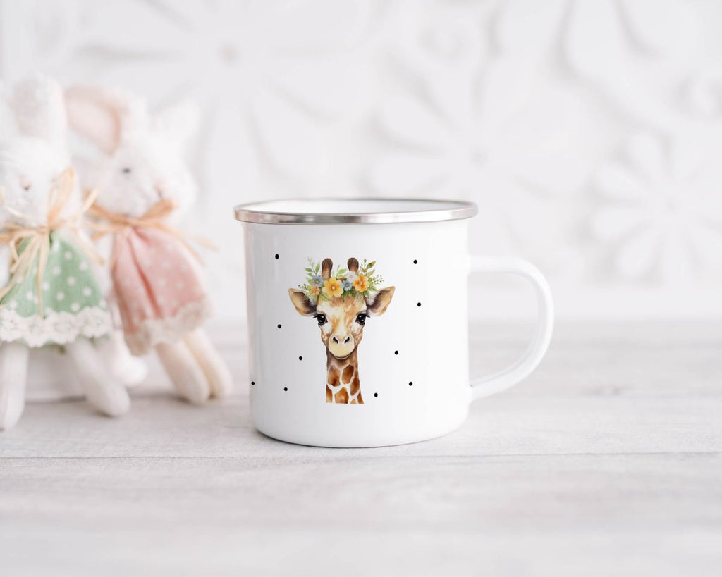 Emaille Tasse Giraffe mit Blumen - von Mikalino