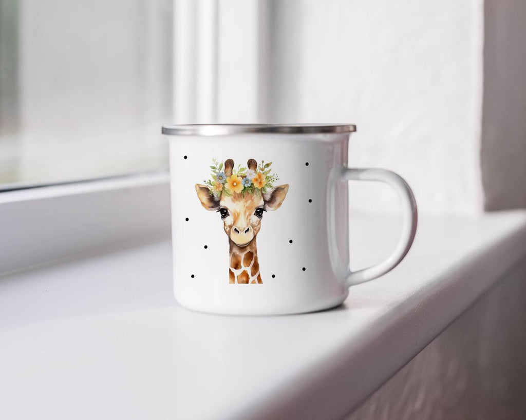 Emaille Tasse Giraffe mit Blumen - von Mikalino