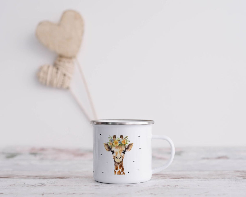 Emaille Tasse Giraffe mit Blumen - von Mikalino