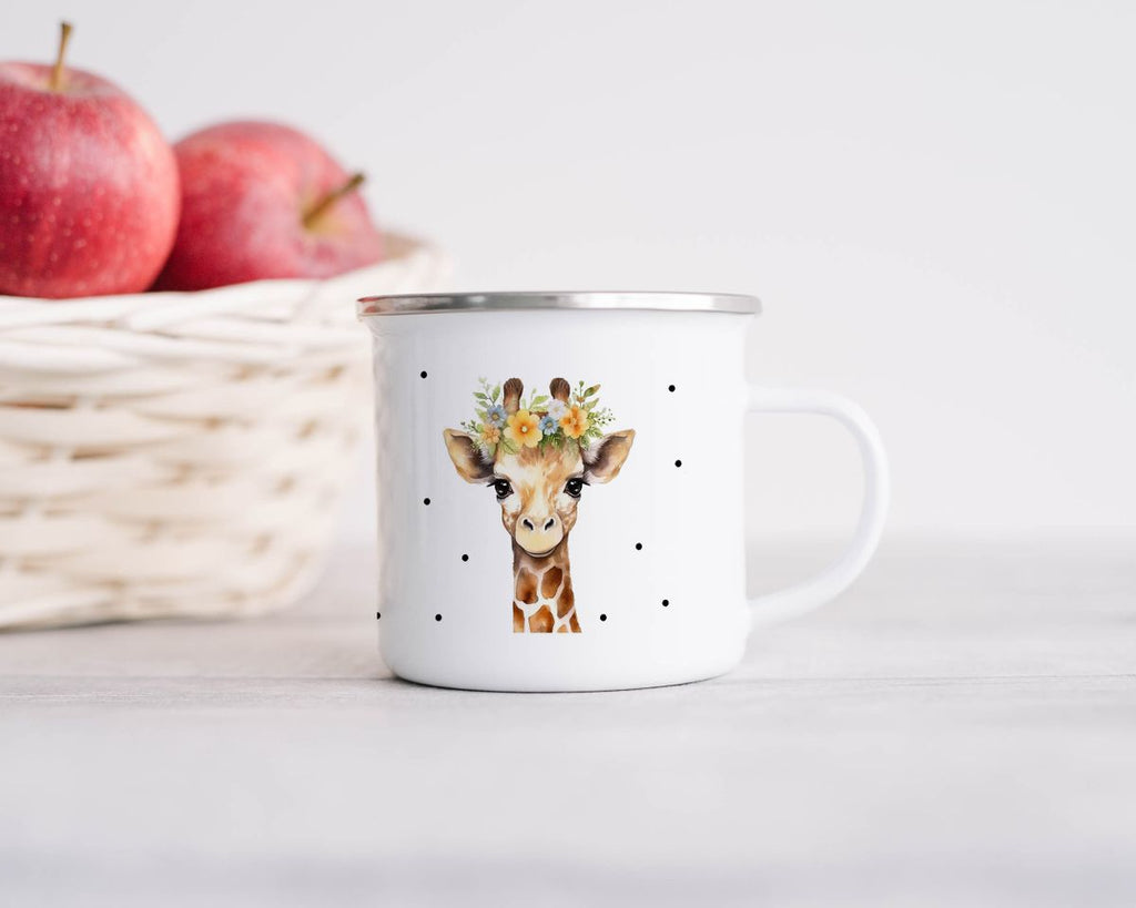 Emaille Tasse Giraffe mit Blumen - von Mikalino