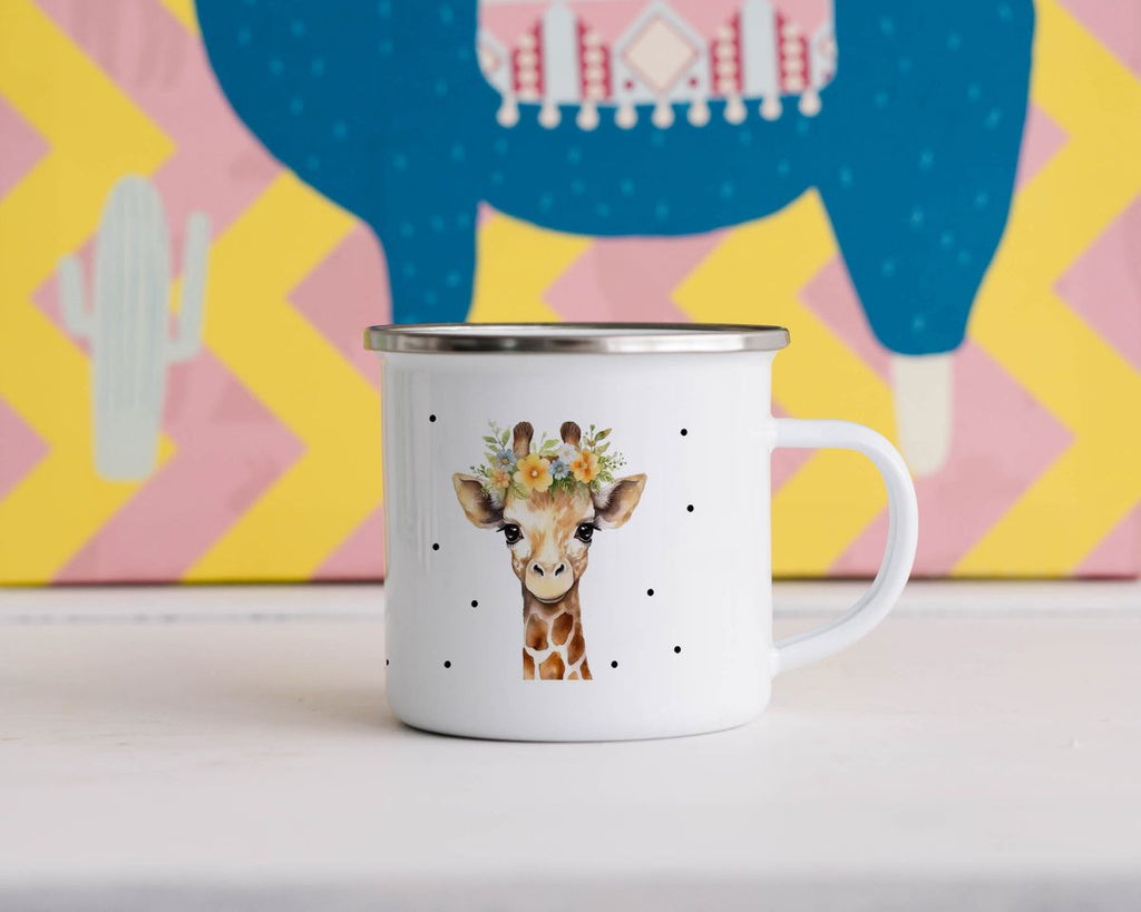 Emaille Tasse Giraffe mit Blumen - von Mikalino