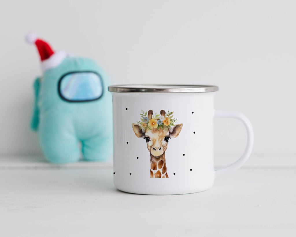 Emaille Tasse Giraffe mit Blumen - von Mikalino