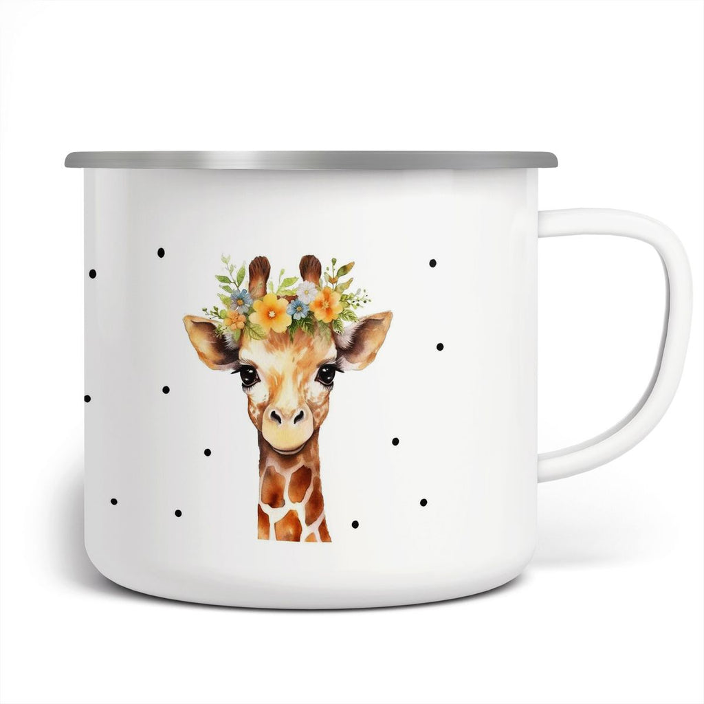 Emaille Tasse Giraffe mit Blumen - von Mikalino