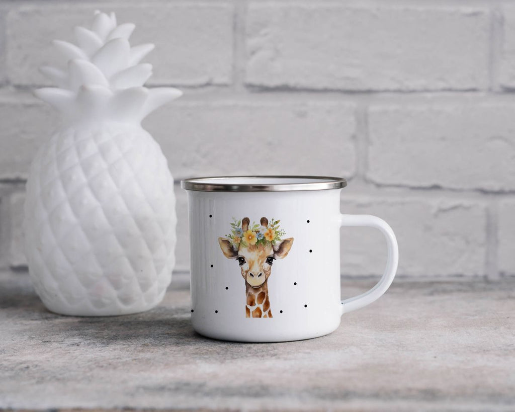 Emaille Tasse Giraffe mit Blumen - von Mikalino