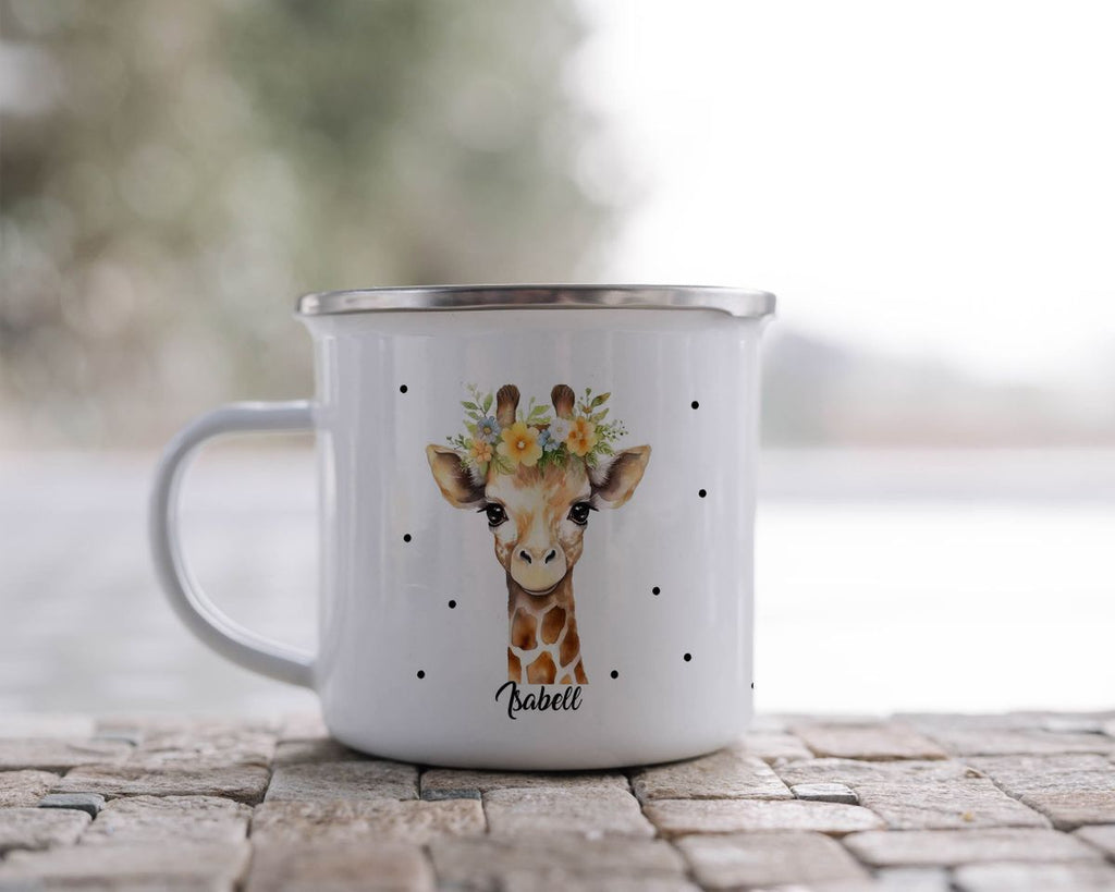 Emaille Tasse Giraffe mit Blumen - von Mikalino