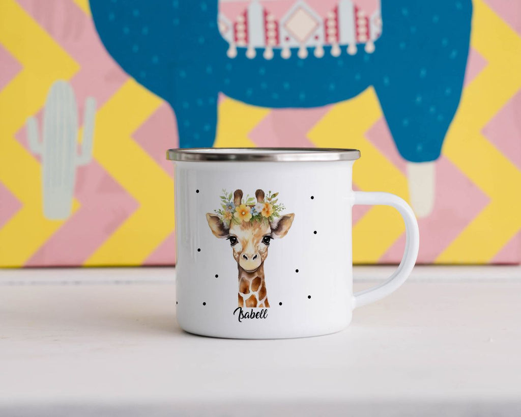 Emaille Tasse Giraffe mit Blumen - von Mikalino