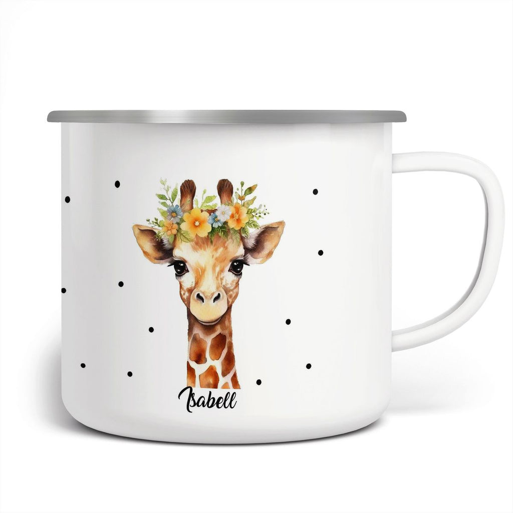 Emaille Tasse Giraffe mit Blumen - von Mikalino