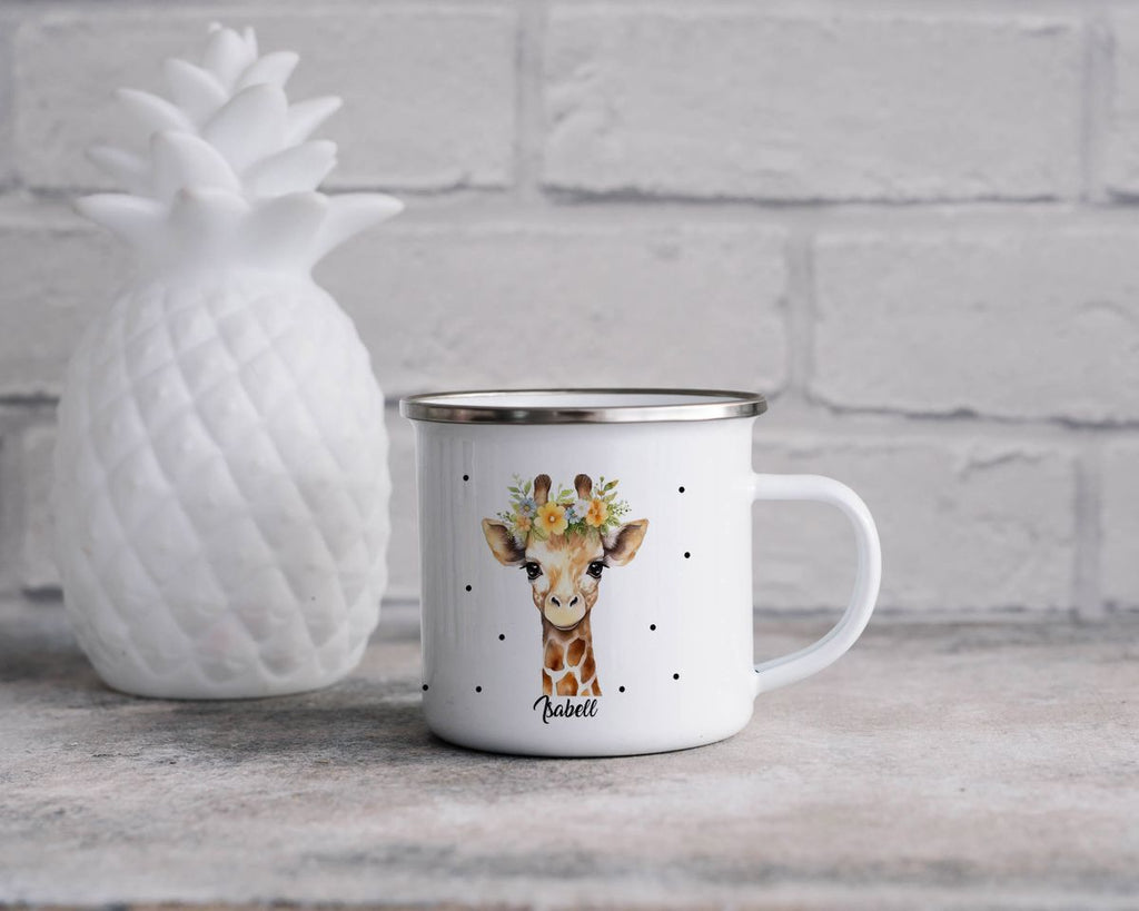 Emaille Tasse Giraffe mit Blumen - von Mikalino