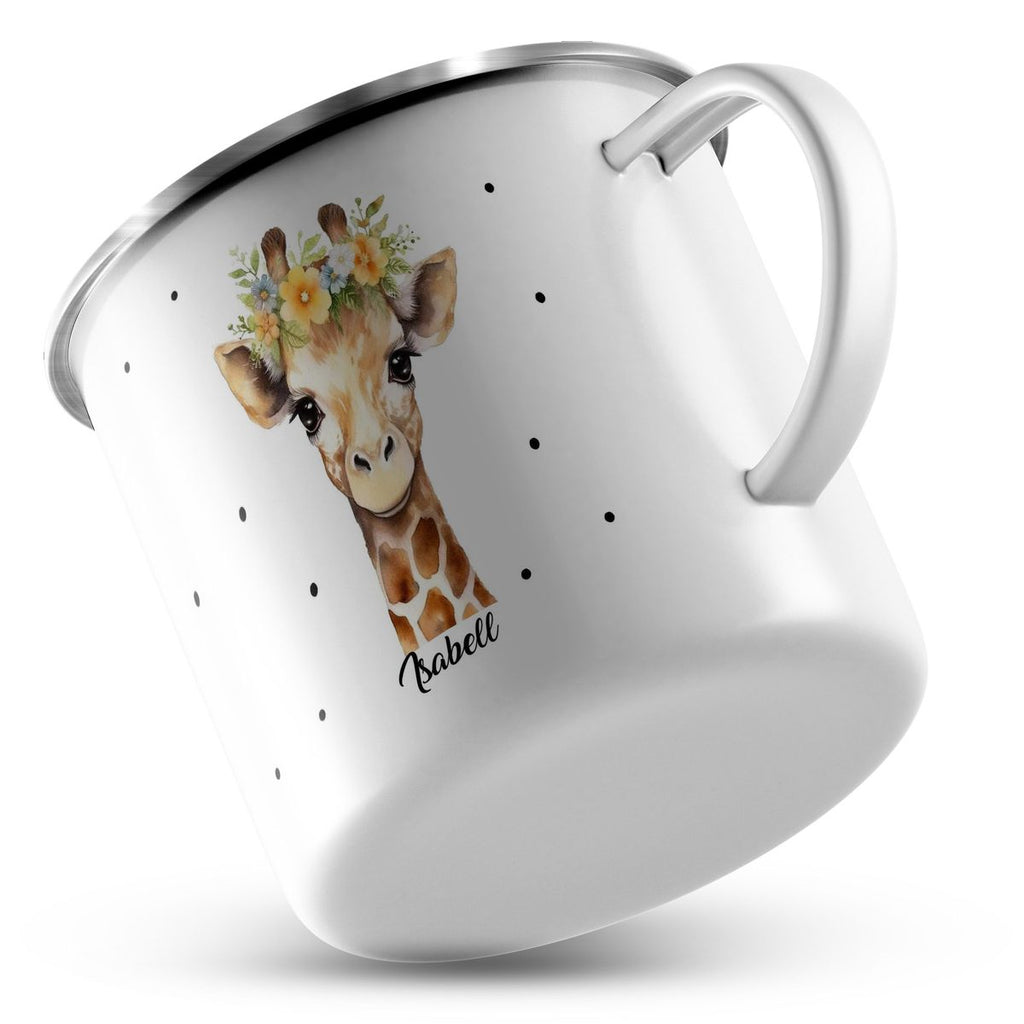 Emaille Tasse Giraffe mit Blumen - von Mikalino