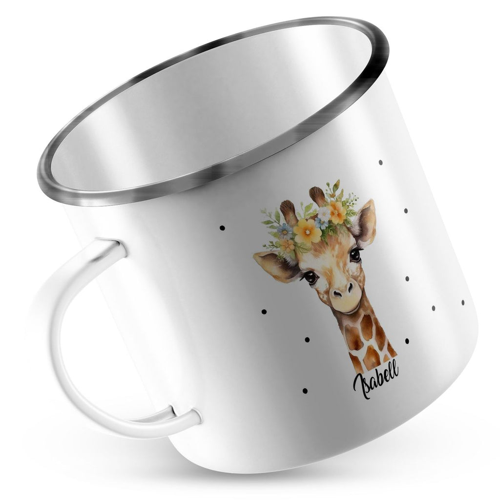 Emaille Tasse Giraffe mit Blumen - von Mikalino