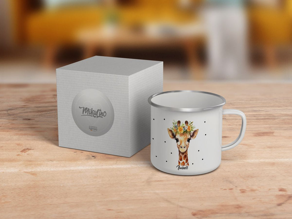 Emaille Tasse Giraffe mit Blumen - von Mikalino