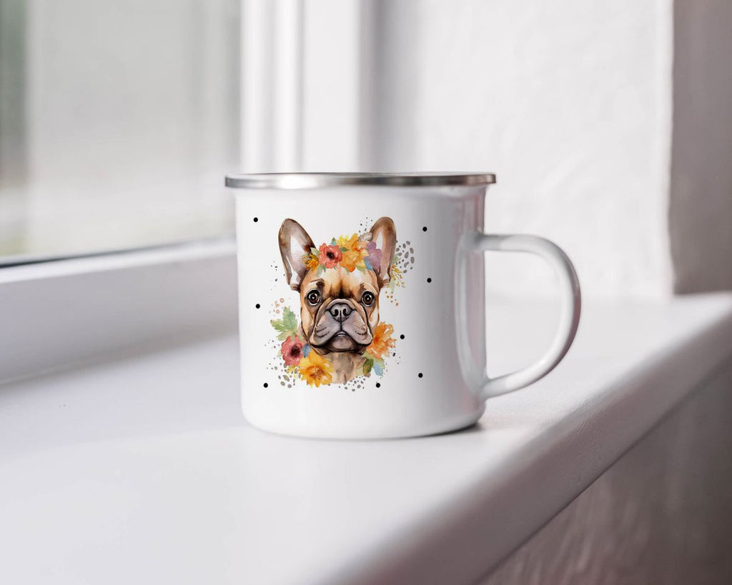 Emaille Tasse Mops mit Blumen - von Mikalino