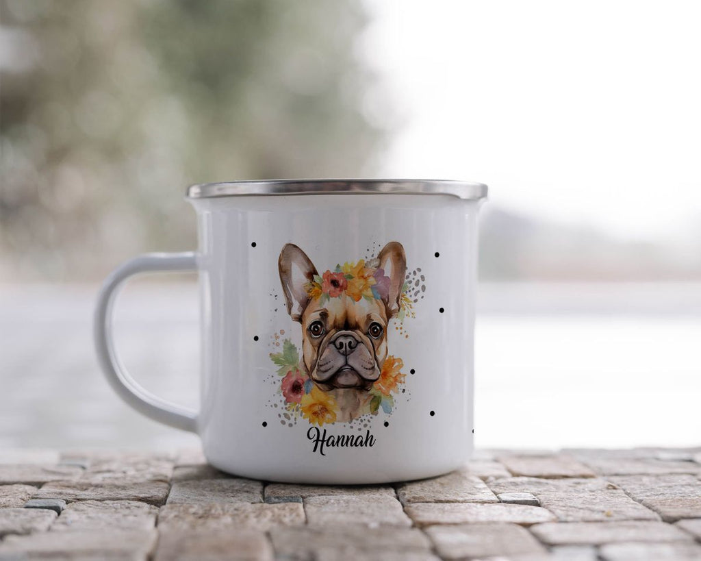 Emaille Tasse Mops mit Blumen - von Mikalino