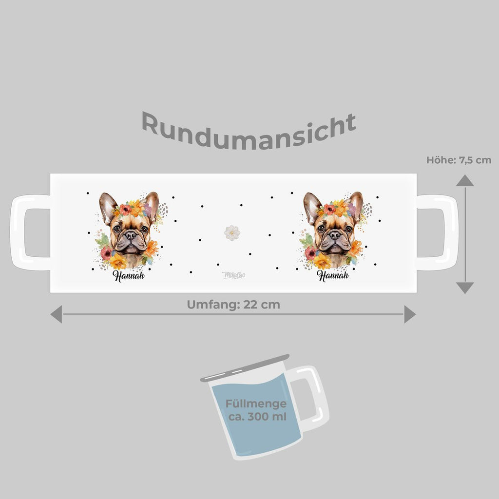 Emaille Tasse Mops mit Blumen - von Mikalino