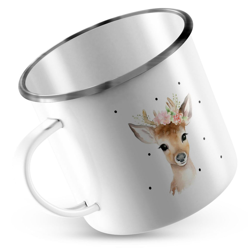 Emaille Tasse Reh mit Blumen - von Mikalino