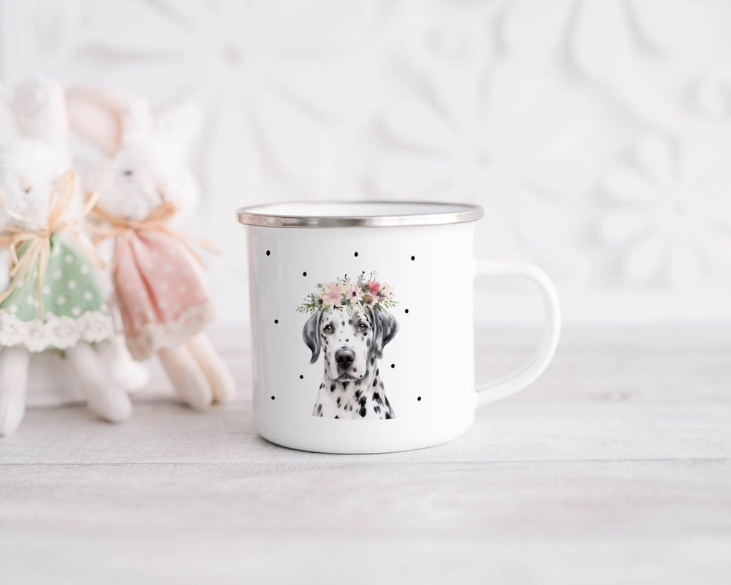 Emaille Tasse Dalmatiner mit Blumen - von Mikalino