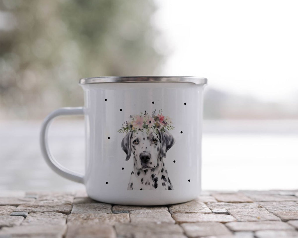 Emaille Tasse Dalmatiner mit Blumen - von Mikalino