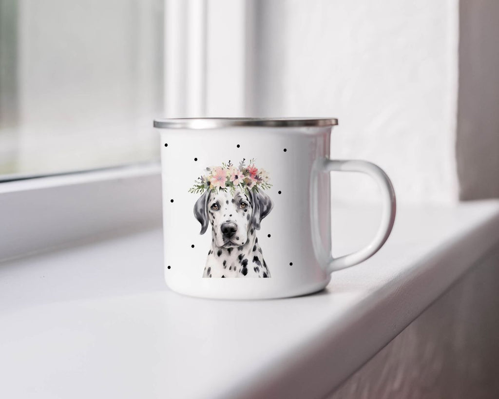 Emaille Tasse Dalmatiner mit Blumen - von Mikalino