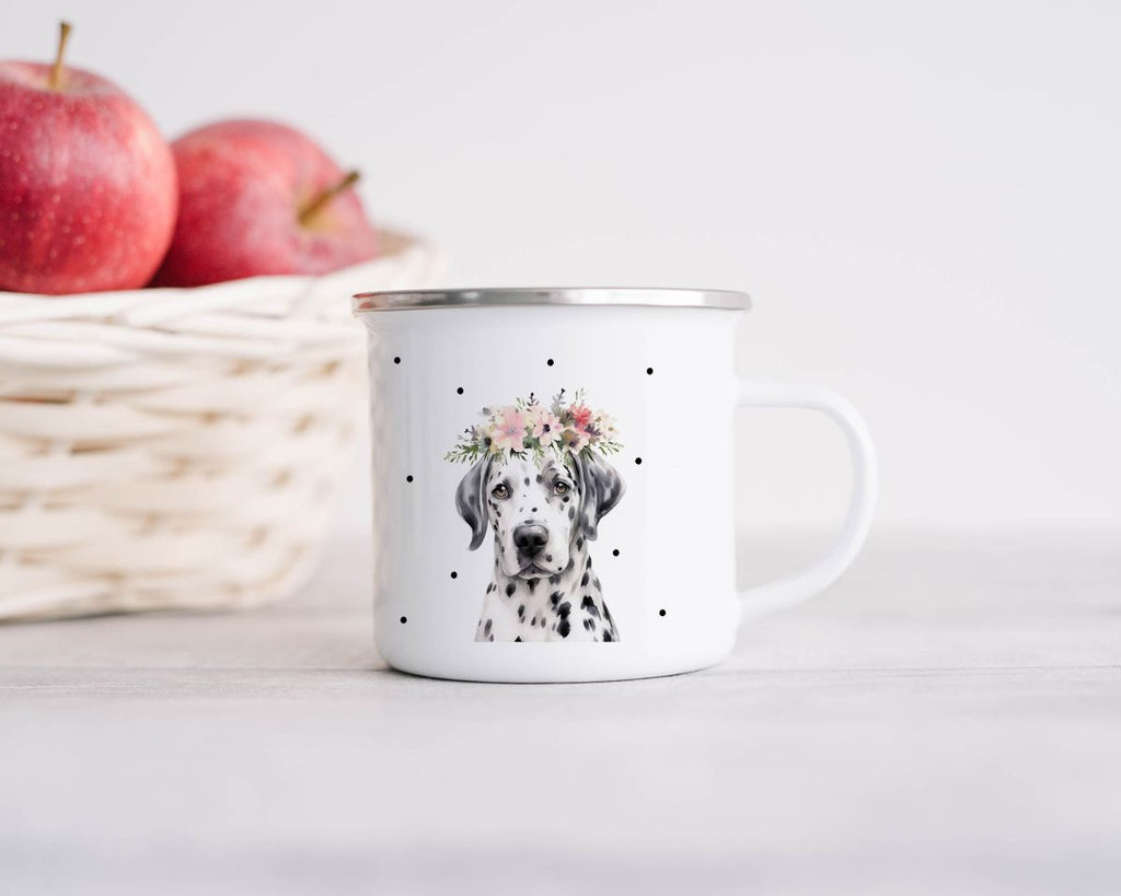 Emaille Tasse Dalmatiner mit Blumen - von Mikalino