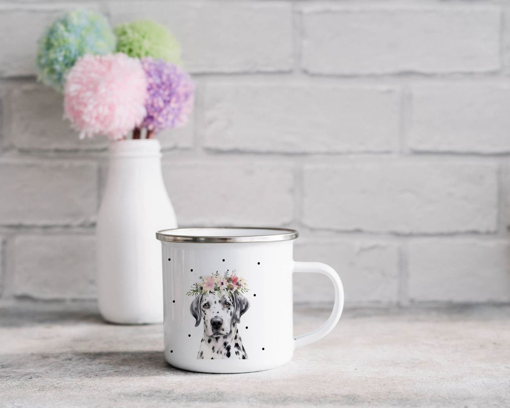 Emaille Tasse Dalmatiner mit Blumen - von Mikalino