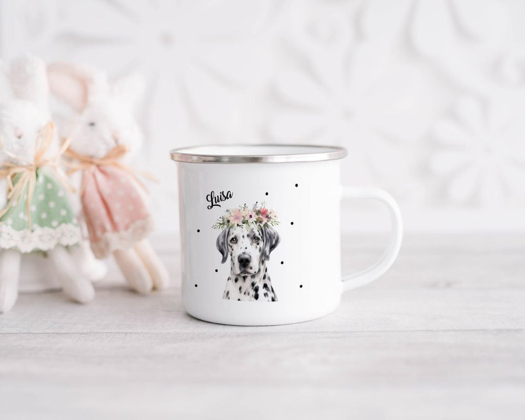 Emaille Tasse Dalmatiner mit Blumen - von Mikalino