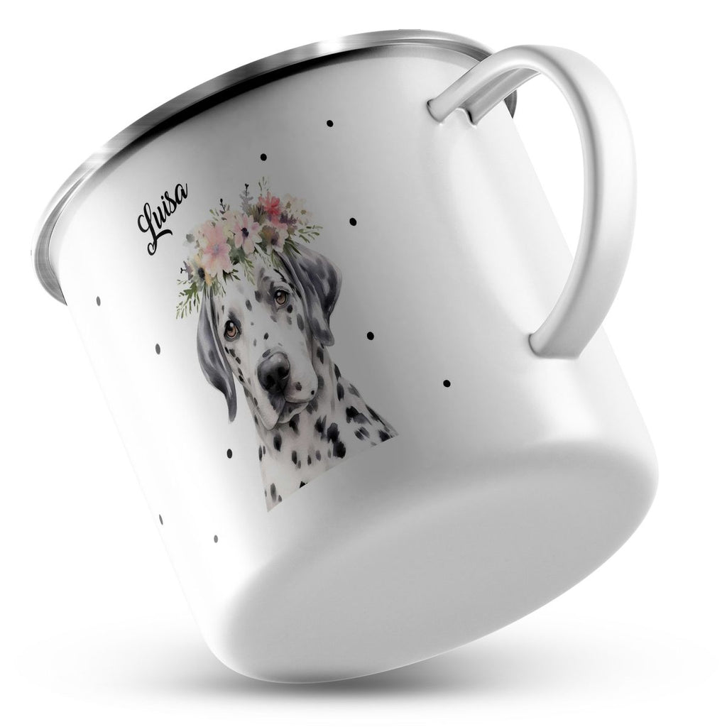 Emaille Tasse Dalmatiner mit Blumen - von Mikalino