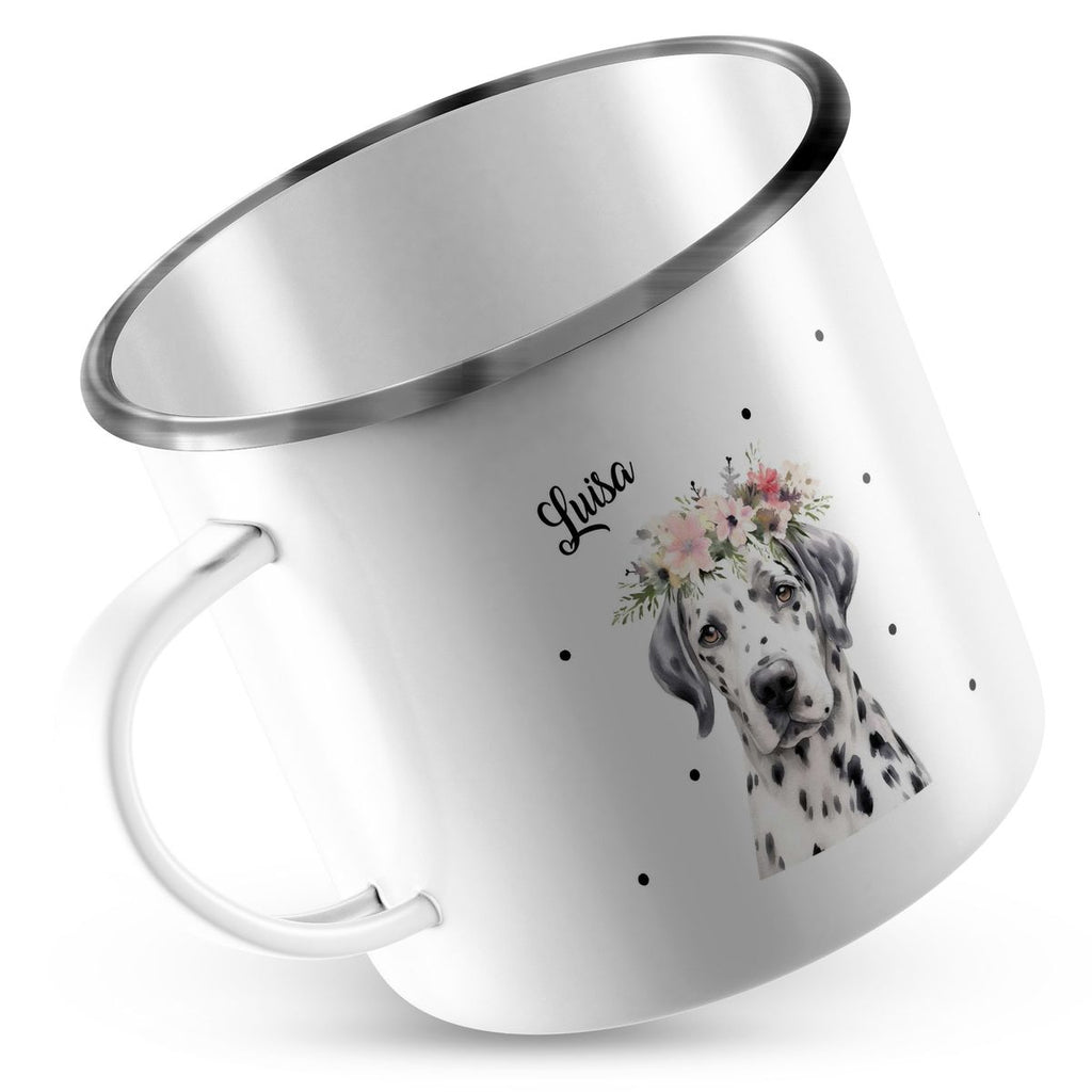 Emaille Tasse Dalmatiner mit Blumen - von Mikalino