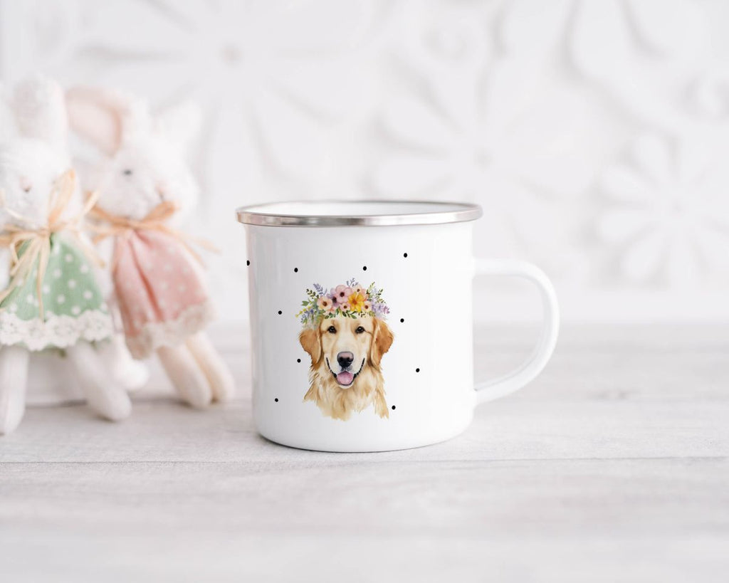 Emaille Tasse Golden Retriever mit Blumen - von Mikalino