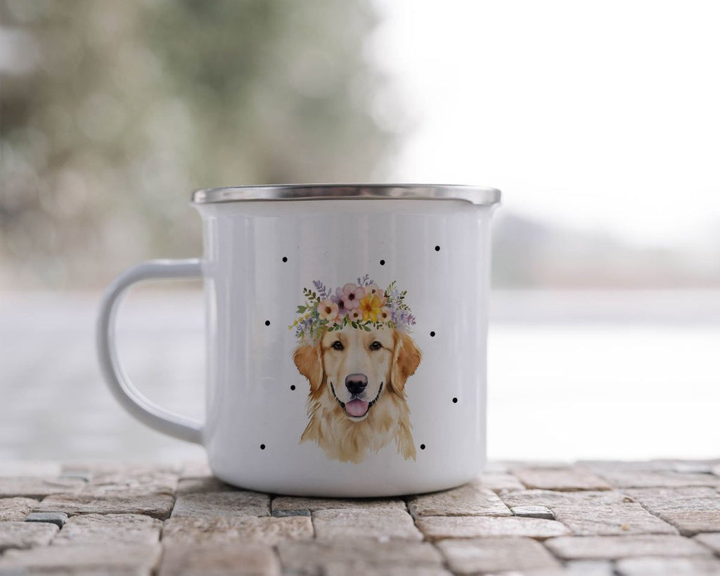 Emaille Tasse Golden Retriever mit Blumen - von Mikalino