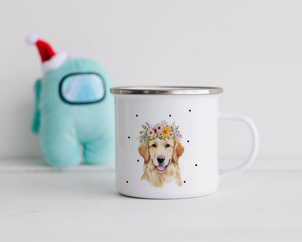 Emaille Tasse Golden Retriever mit Blumen - von Mikalino