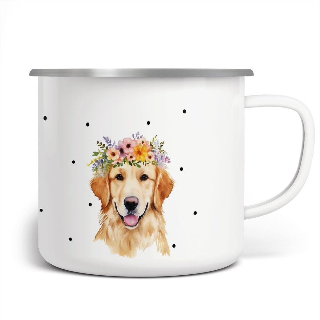 Emaille Tasse Golden Retriever mit Blumen - von Mikalino