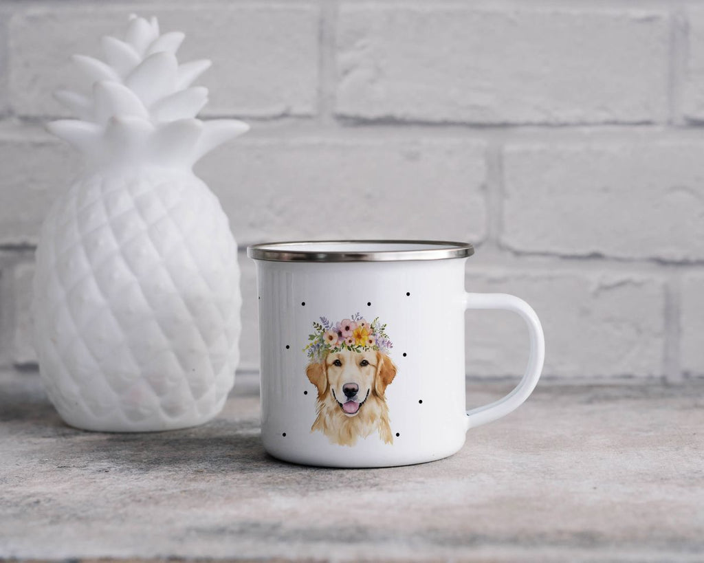 Emaille Tasse Golden Retriever mit Blumen - von Mikalino